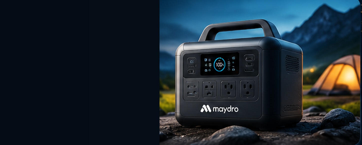 Portable power station at an outdoor campsite